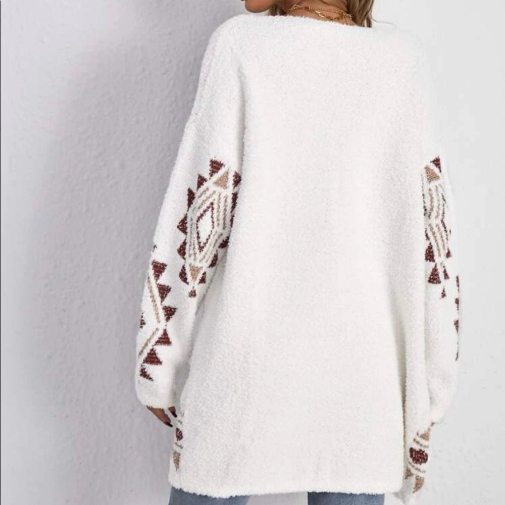 Boho Aztec Geo Knit Open Front Cardigan Sweater - Picture 3 of 5